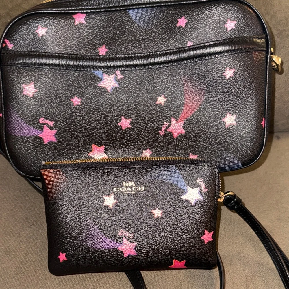 Coach Black Crossbody Bag with Pink and Purple Star Pattern (2pcs) - Picture 4 of 8